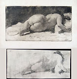 ERNESTO BAZZARO, Female Nude Lying, etching, a fine impression and a working proof